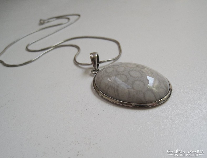 Silver pendant with fossil insert, special!