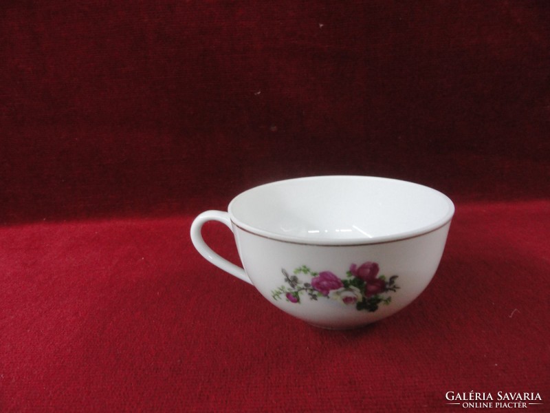 Oriental porcelain tea cup with purple rose pattern. Its diameter is 9.5 cm. He has!