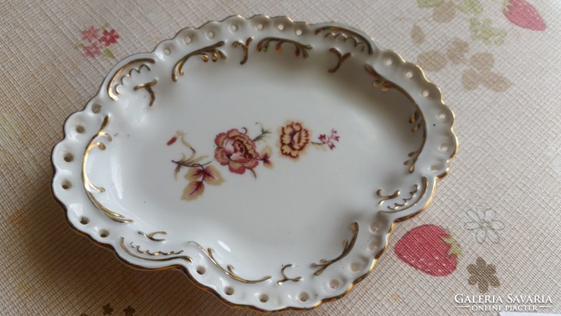 Aquincumi openwork gilded decorative plate with flower pattern for sale!