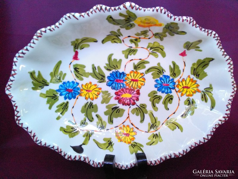 I'm priced !!! Old hand painted franceschini pesaro with floral oval shaped majolica bowl.