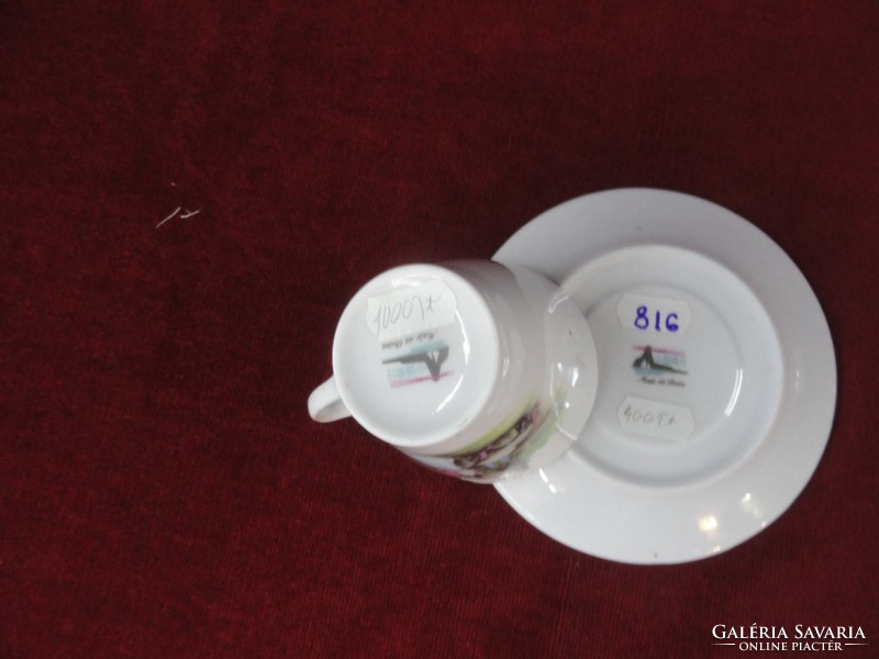 Oriental porcelain teacup + placemat, the image depicts a scene. Set of 6 pcs. He has!