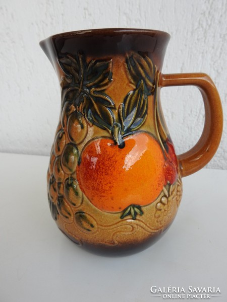 West German serial numbered fruit embossed ceramic jug