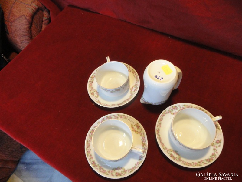 VICTORIA Ausztria porcelán,  három személyes teáskészlet. Sárga/rózsaszín virágmintával. Vanneki!