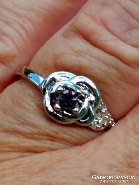 Filled silver ring (sf) with purple cz crystal