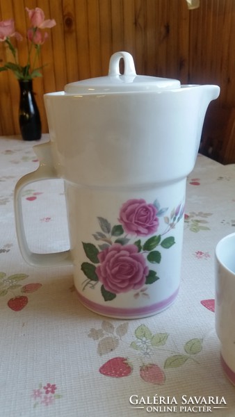 Rózsás porcelán kancsó + 2 db csésze, bögre  eladó!- Alba Julia 