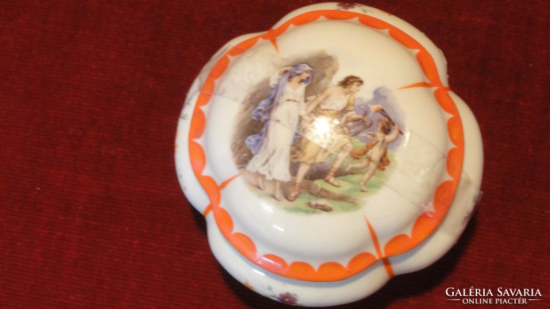 Alt wein Austrian porcelain bonbonier with orange legs and rim. Spectacular, antique. He has!