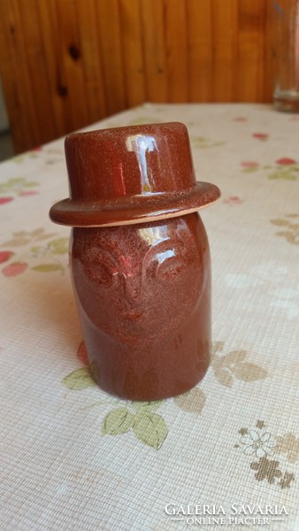 Brown glazed, hat, ceramic holder, 3 round trays for sale!