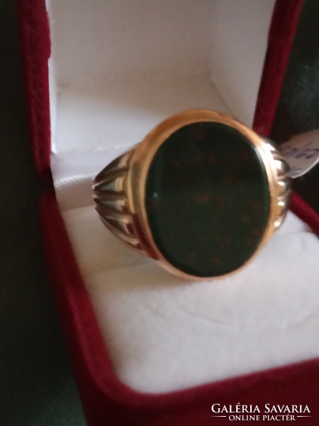 Gold men's signet ring with precious opal stone