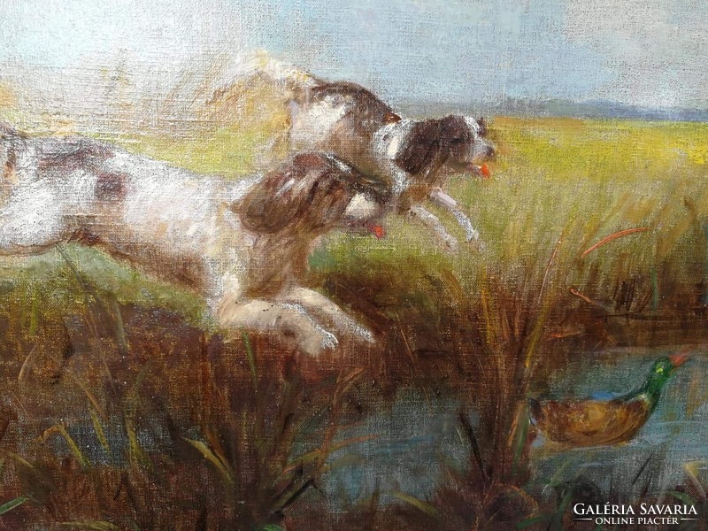 Festmény vadász kutyákkal jelzett 