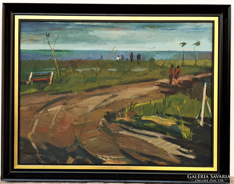 Ifj. Benedek Jenő (1939 - ) Balatonpart c. olajfestménye 90x70cm EREDETI GARANCIÁVAL !!