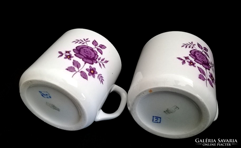 2 antique rare purple rose patterned Zsolnay mugs and cups