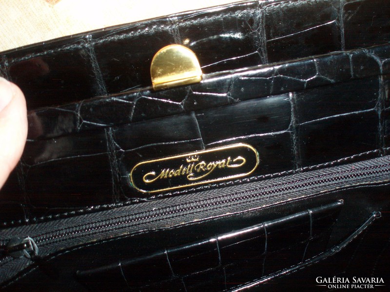 Vintage genuine crocodile leather black small handbag