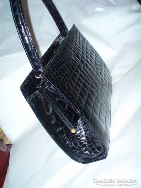 Vintage genuine crocodile leather black small handbag