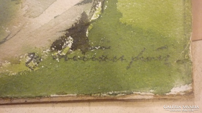 R/ unidentified, marked 1959: detail on the banks of the river, watercolor