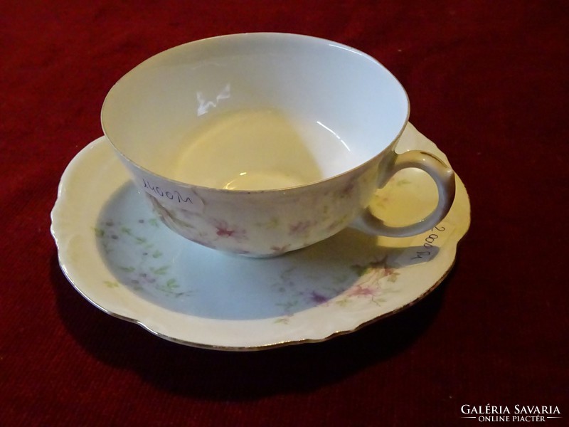 MZ Ausztria antik teáscsésze + alátét. Rózsaszín virágmintával. Csésze repedt Vanneki!