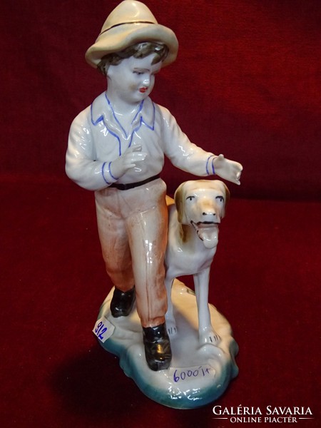 Crown shelf fine porcelain, boy with dog, height 20 cm. He has!