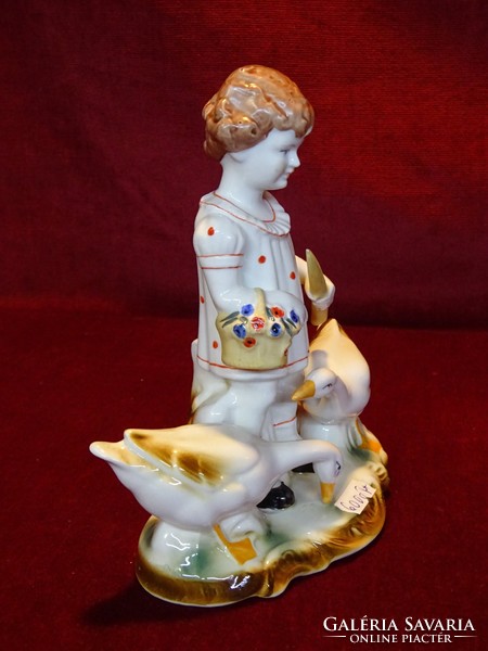Crown regent Romanian l porcelain figural statue, little girl herding geese. He has!