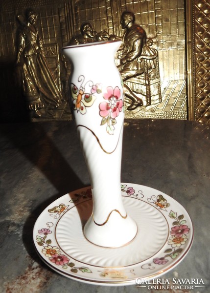 Gold-painted Zsolnay butterfly pattern table candle holder