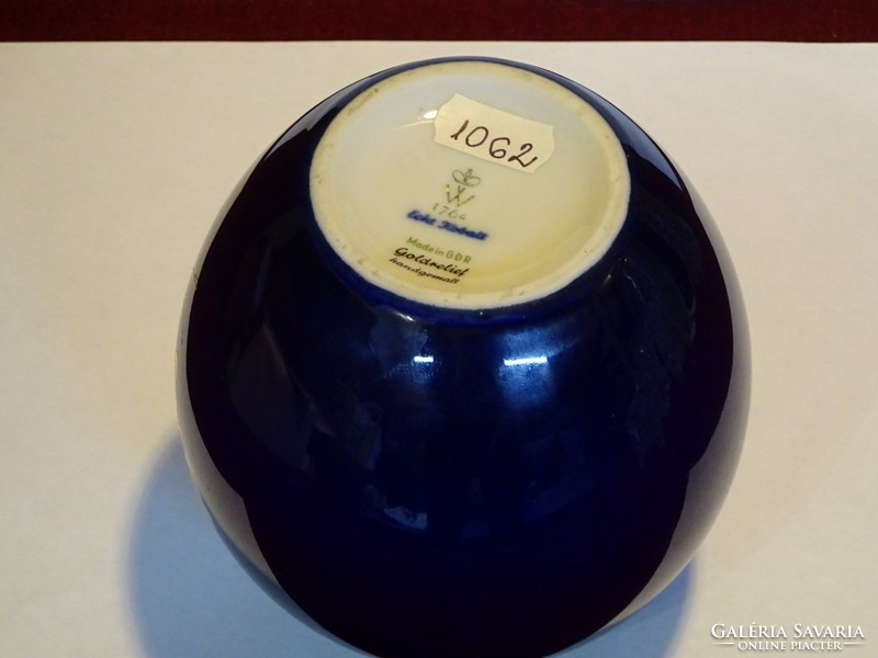 W 1764 sz. GDR, kobalt kék, kézzel festett, arany díszítéses váza. Vanneki!