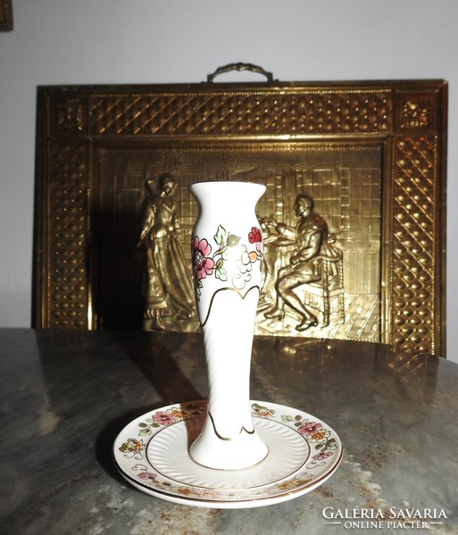 Gold-painted Zsolnay butterfly pattern table candle holder