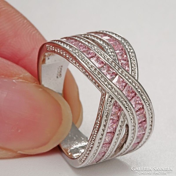 Pink színű köves gyűrű 7-es
