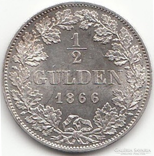 Német 1/2 Gulden Ludwig II. Bayern 1866  AG ezüst !