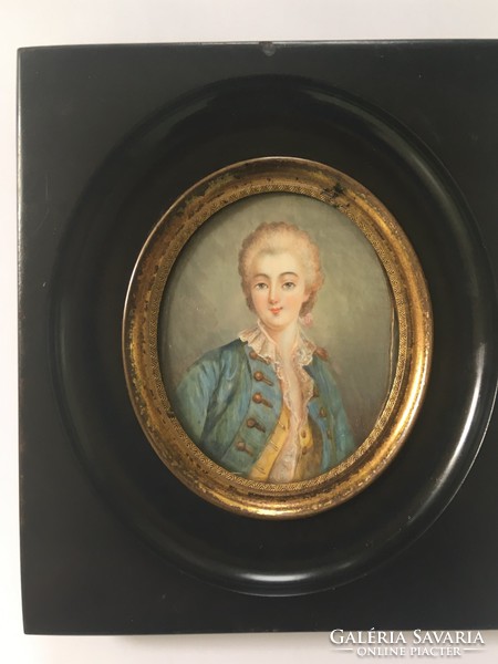 Rokokó Fiatalúr Portré Miniatür Nyugat-Európa XVIII. sz. Antik
