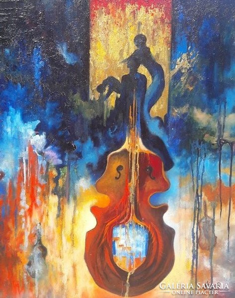 Modern violin .. Oil painting