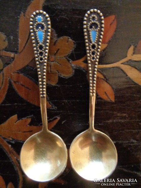 Gold-plated silver spoon set with enamel decoration