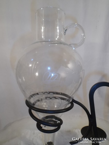 DEKANTÁLÓ -  csiszolt üveg lopó  -  53 x 26 x 23 cm - 1 l - gyertyatartós - Osztrák - hibátlan