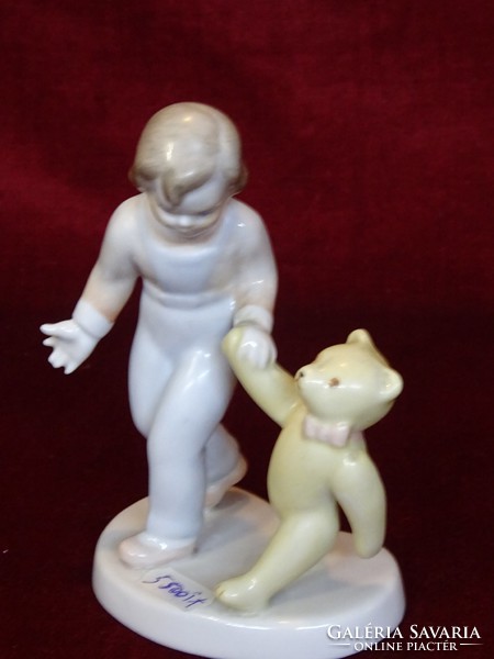 Aquincumi porcelán figurális szobor. Kislány macival. Vanneki!