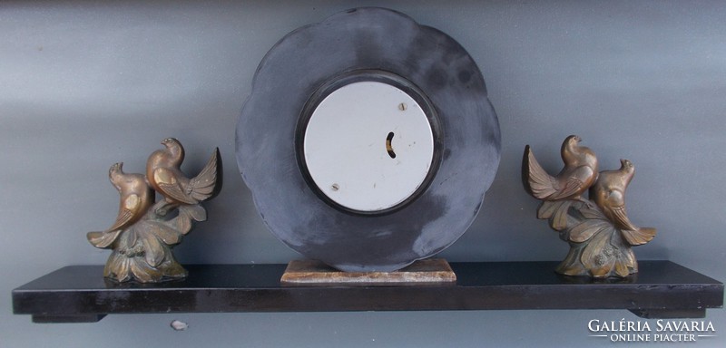 Art deco marble table clock with pigeons