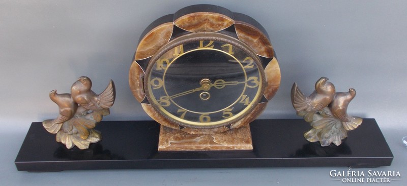 Art deco marble table clock with pigeons