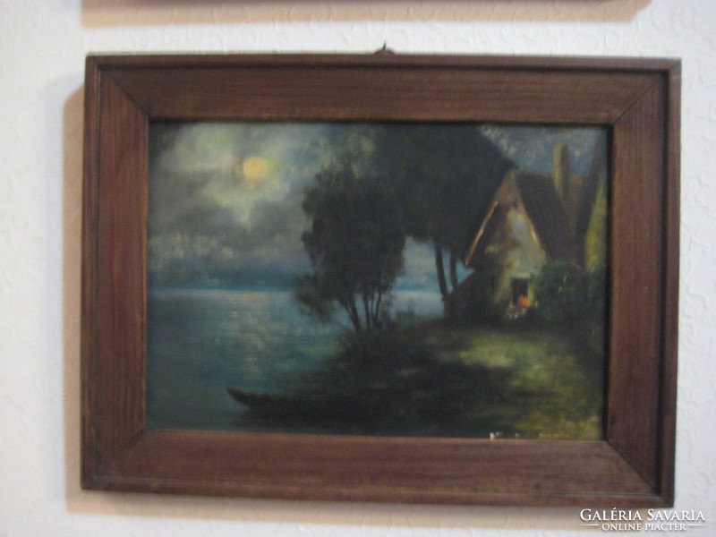 Fisherman's hut in the evening light, cardboard-oil, age can be about 80 - 100 years