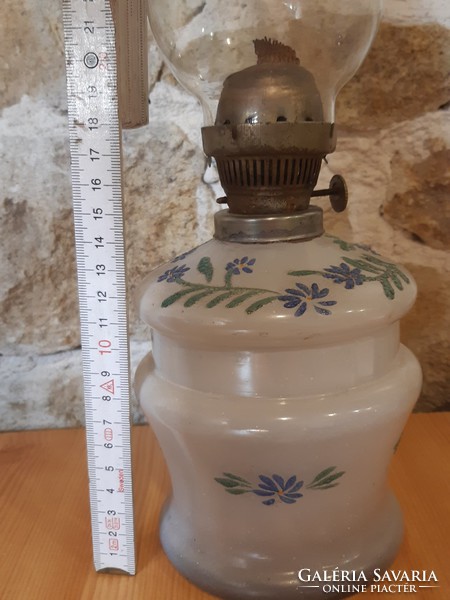 Old painted milk glass kerosene lamp