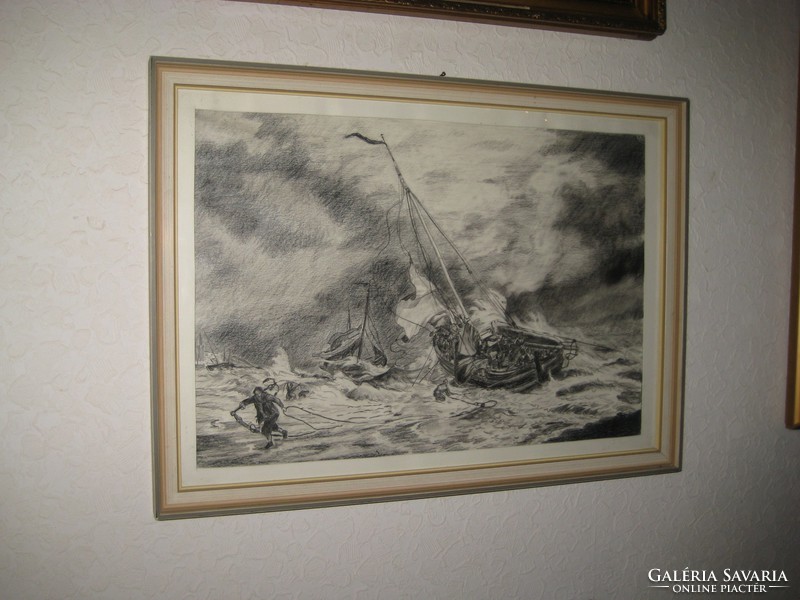 Shipwreck, etching 32 x 45, with frame 35 x 48 cm