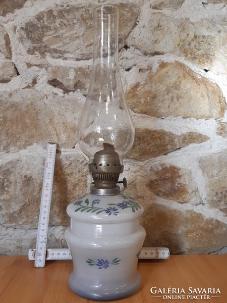 Old painted milk glass kerosene lamp