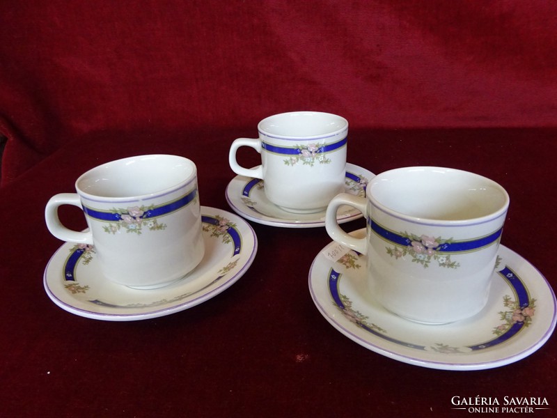 Oriental porcelain mug with coaster, blue striped. Its height is 7.5 cm. He has!