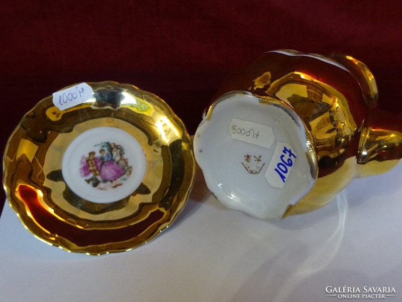 Japán porcelán 6 személyes kávéskészlet. Aranyozott, jelenetet ábrázoló képpel. Vanneki!