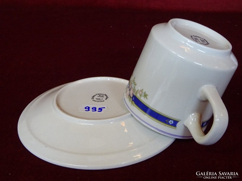 Oriental porcelain mug with coaster, blue striped. Its height is 7.5 cm. He has!