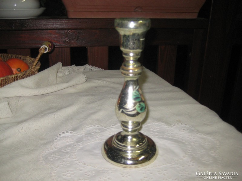 Antique, broken glass candle holder, painted, diameter 10 cm, height 23 cm