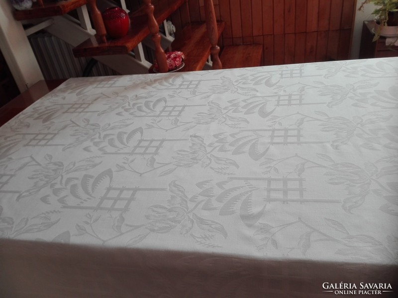 Antique tablecloth, monogrammed, damask 136 x 150 cm