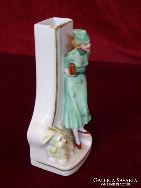 W & a bertram antique german porcelain vase with female figure and dog, rare collectible piece. He has!