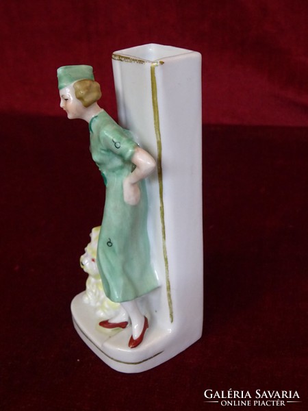 W & a bertram antique german porcelain vase with female figure and dog, rare collectible piece. He has!