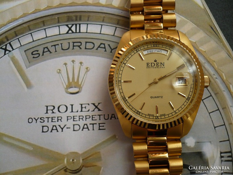 Olyan mint a Rolex 118238, de ez egy Eden svájci óra eredeti dobozában