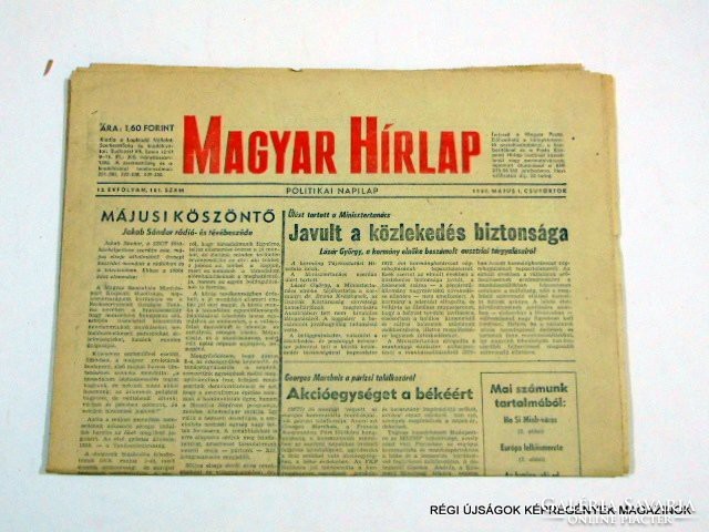 1980.05.01  /  Májusi köszöntő / Jakab Sándor  /  MAGYAR HÍRLAP  /  Szs.:  11975