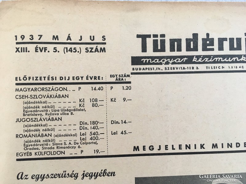 Fairy fingers - Hungarian needlework newspaper 1937. May, xiii. Grade, 5. (145.) Number