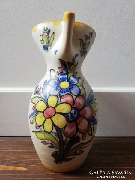 Gyönyörű toledói hasas füles népművészeti kerámia korsó széles csőrös váza