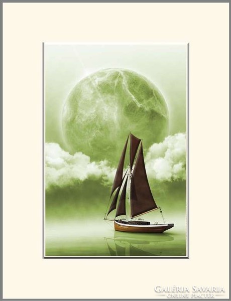 Moira risen: sailing seven seas - in foreign seas. Contemporary, signed fine art print, sailboat