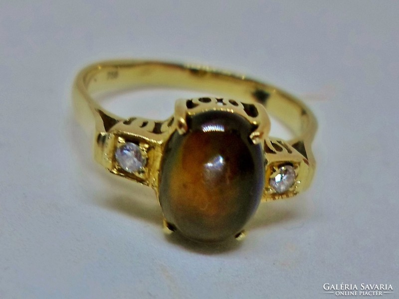 Gyönyörű antik fekete opál és gyémánt 18kt arany gyűrű